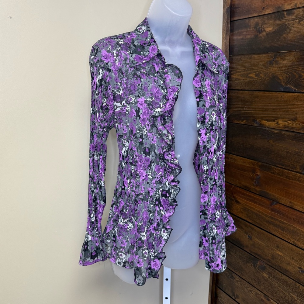 Apt 9 Floral Ruffle Women's Top Size L petite stretchy pleated material - Picture 5 of 9